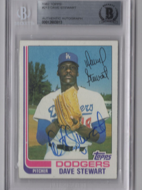 1982 TOPPS 3-15 DAVE STEWART ROOKIE AUTO BECKETT LOS ANGELES DODGERS #213 AUTH.