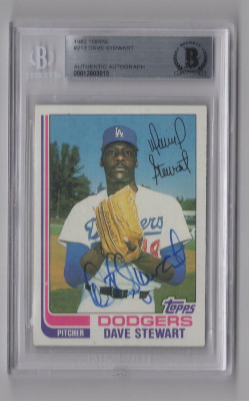 1982 TOPPS 3-15 DAVE STEWART ROOKIE AUTO BECKETT LOS ANGELES DODGERS #213 AUTH.