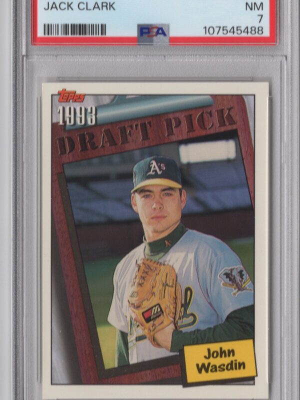 1986 TOPPS JOHN WASDIN ROOKIE PSA 7 OAKLAND ATHLETICS #350 POP 1 ZERO HIGHER