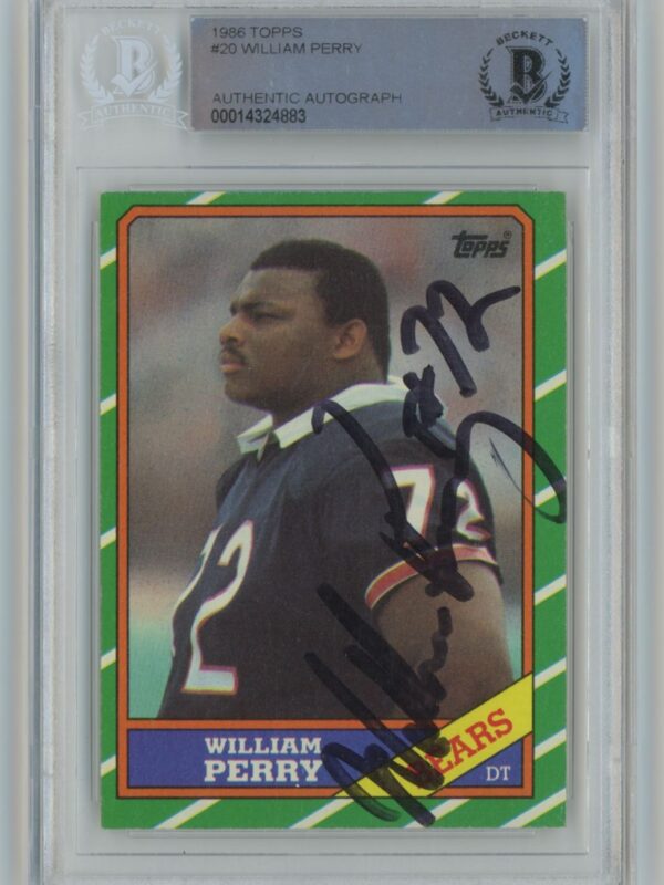 1986 TOPPS WILLIAM PERRY ROOKIE AUTO BECKETT CHICAGO BEARS #20 INSCRIBED #72