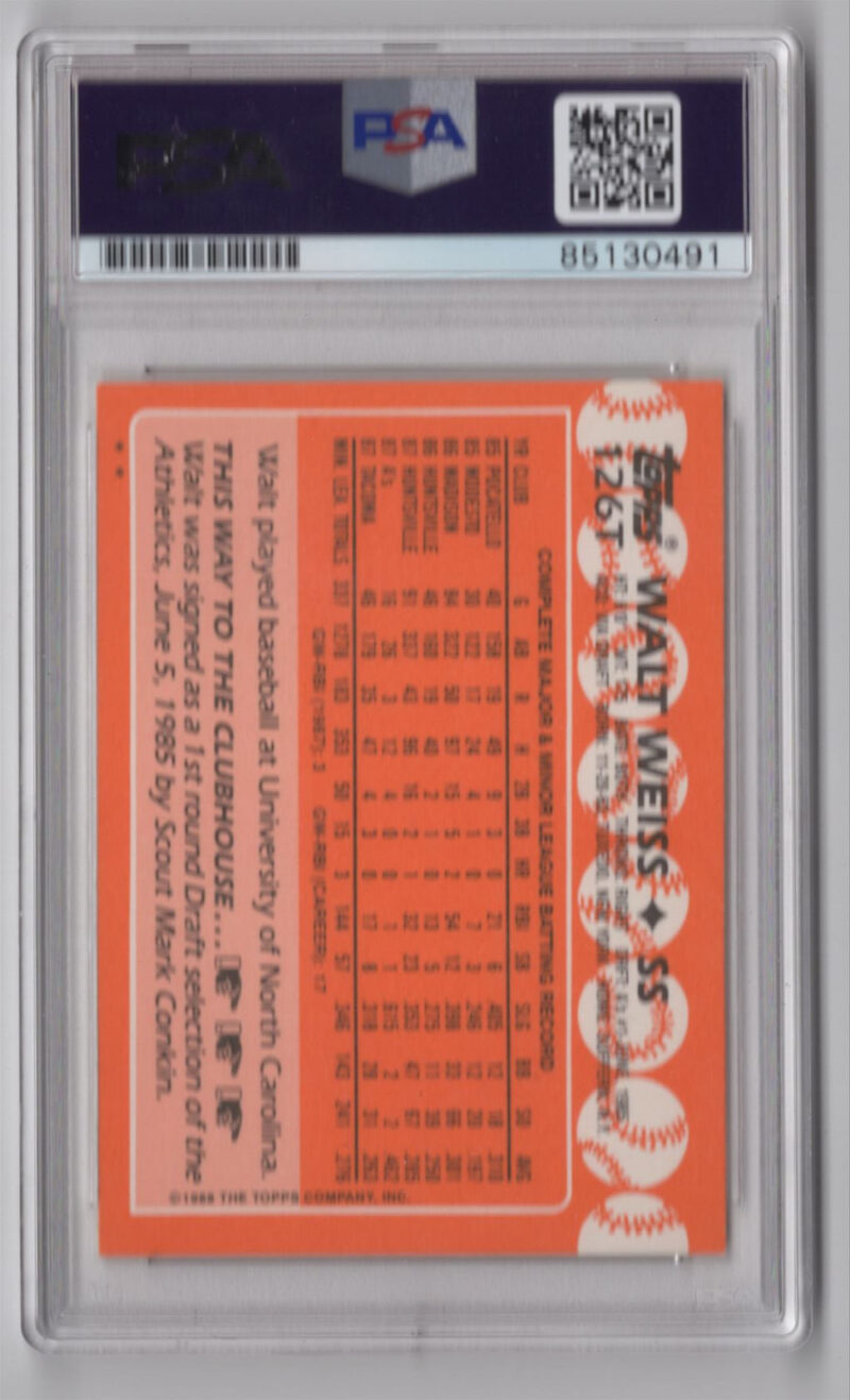 1988 TOPPS 3-15 WALT WEISS AUTO PSA OAKLAND ATHLETICS #126T INSCRIBED 88 AL ROY - Image 3