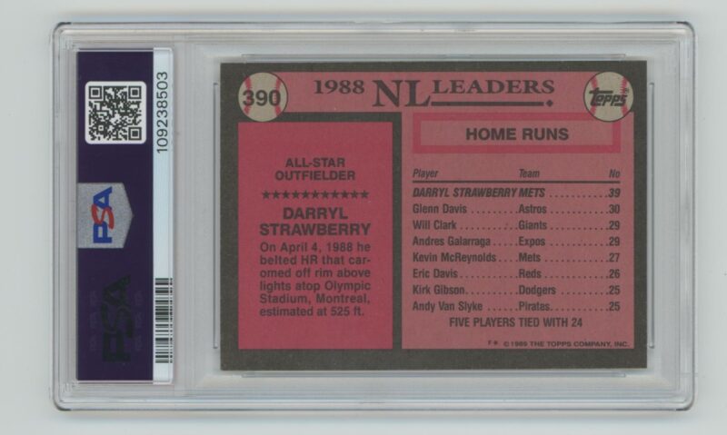 1989 TOPPS DARRYL STRAWBERRY PSA 7 NEW YORK METS #390 PSA 7 POP 15 - Image 3