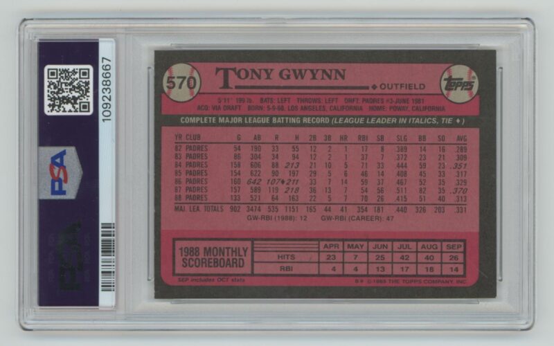 1989 TOPPS TONY GWYNN PSA 7 SAN DIEGO PADRES #570 - Image 3
