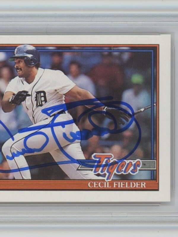 1991 TOPPS CECIL FIELDER AUTO PSA 8 DETROIT TIGERS #720 AUTHENTIC AUTOGRAPH