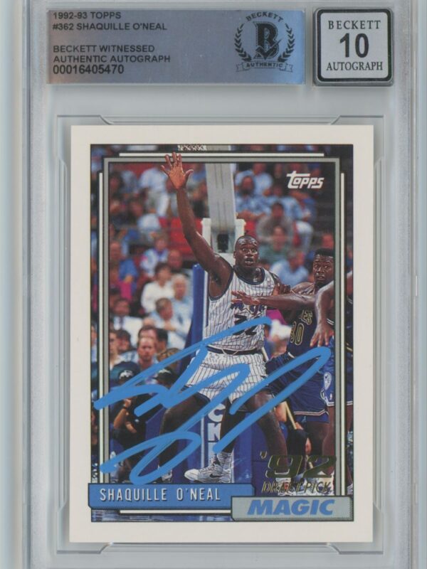 1992-93 TOPPS SHAQUILLE O'NEAL ROOKIE AUTO BECKETT 10 ORLANDO MAGIC #362