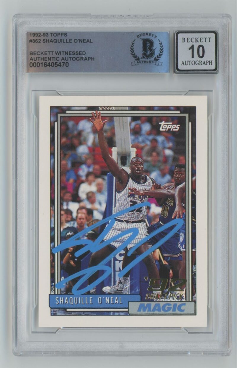1992-93 TOPPS SHAQUILLE O'NEAL ROOKIE AUTO BECKETT 10 ORLANDO MAGIC #362