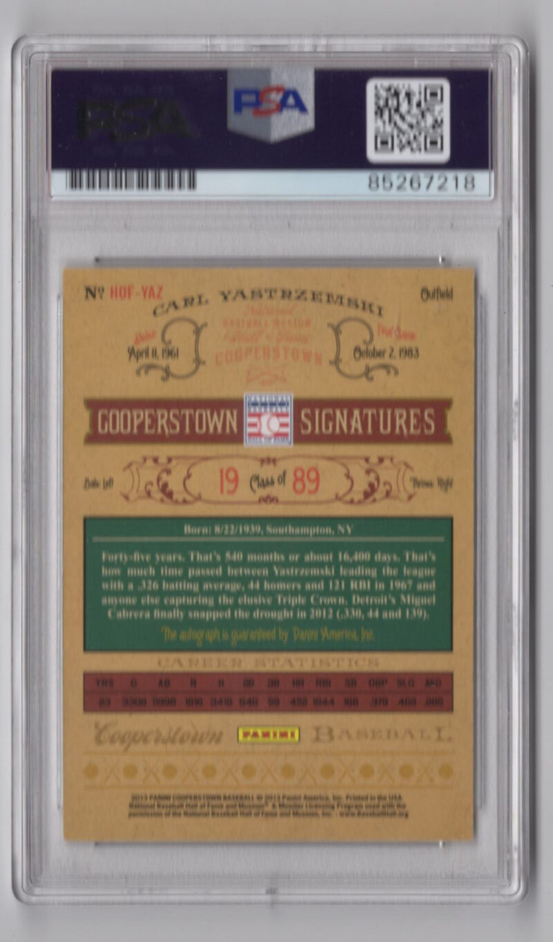 2013 PANINI CARL YASTRZEMSKI AUTO PSA BOSTON RED SOX HOF YAZ 286366670629 2